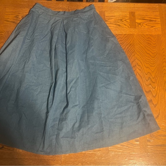 Naya Rea A-Line Pleated Denim Midi Skirt Sz UK 14 or US 10 High Waist Flowy Chic - Picture 5 of 16